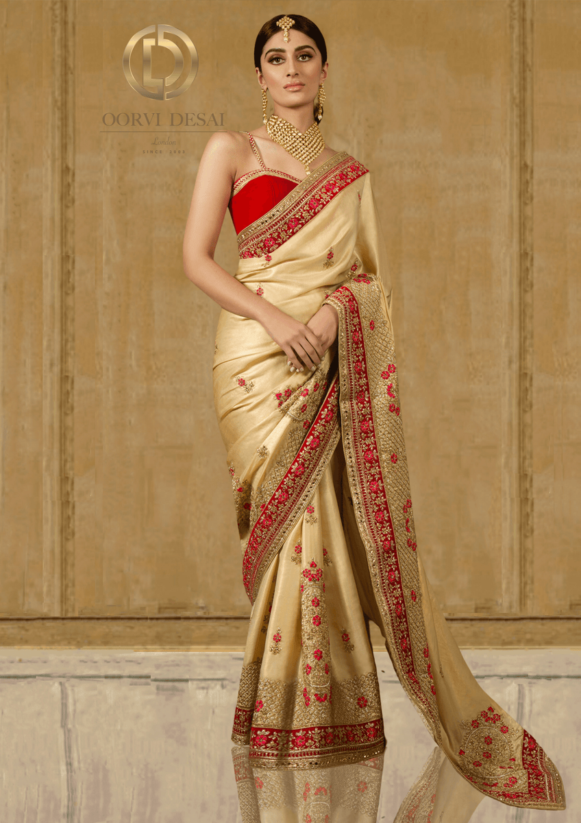 Reste De Sari En Soie Pure 100% Vintage – Brodé Main – Couleur Rouille – Tissu Inde