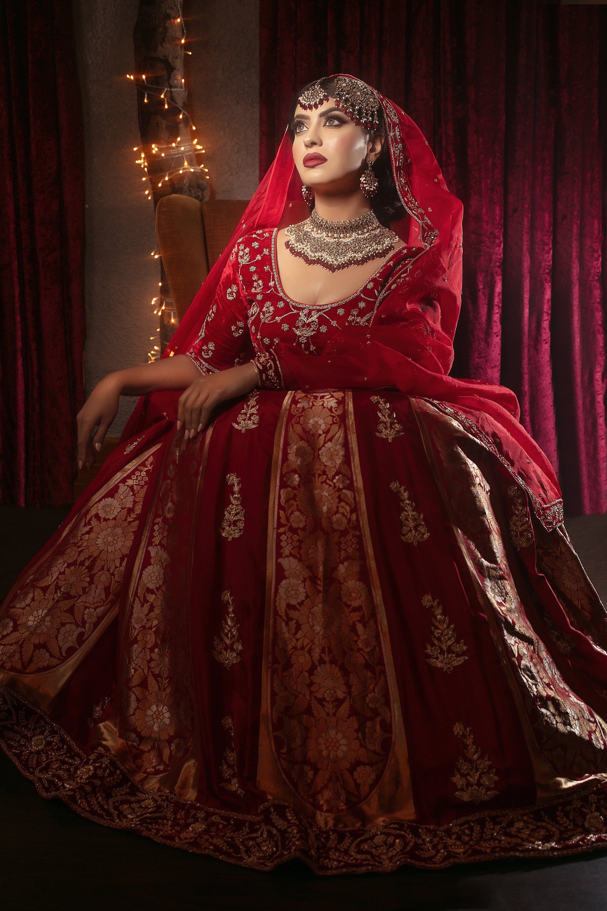 strapless open back dress Red Bridal Lehenga Rental in Kerala Wedding Dress – Posh Wedding Rental main image 0