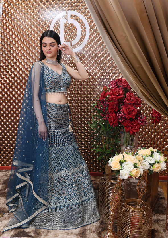Teal & Turquoise Blue Partywear Lehenga Set [product_title] | OORVI DESAI