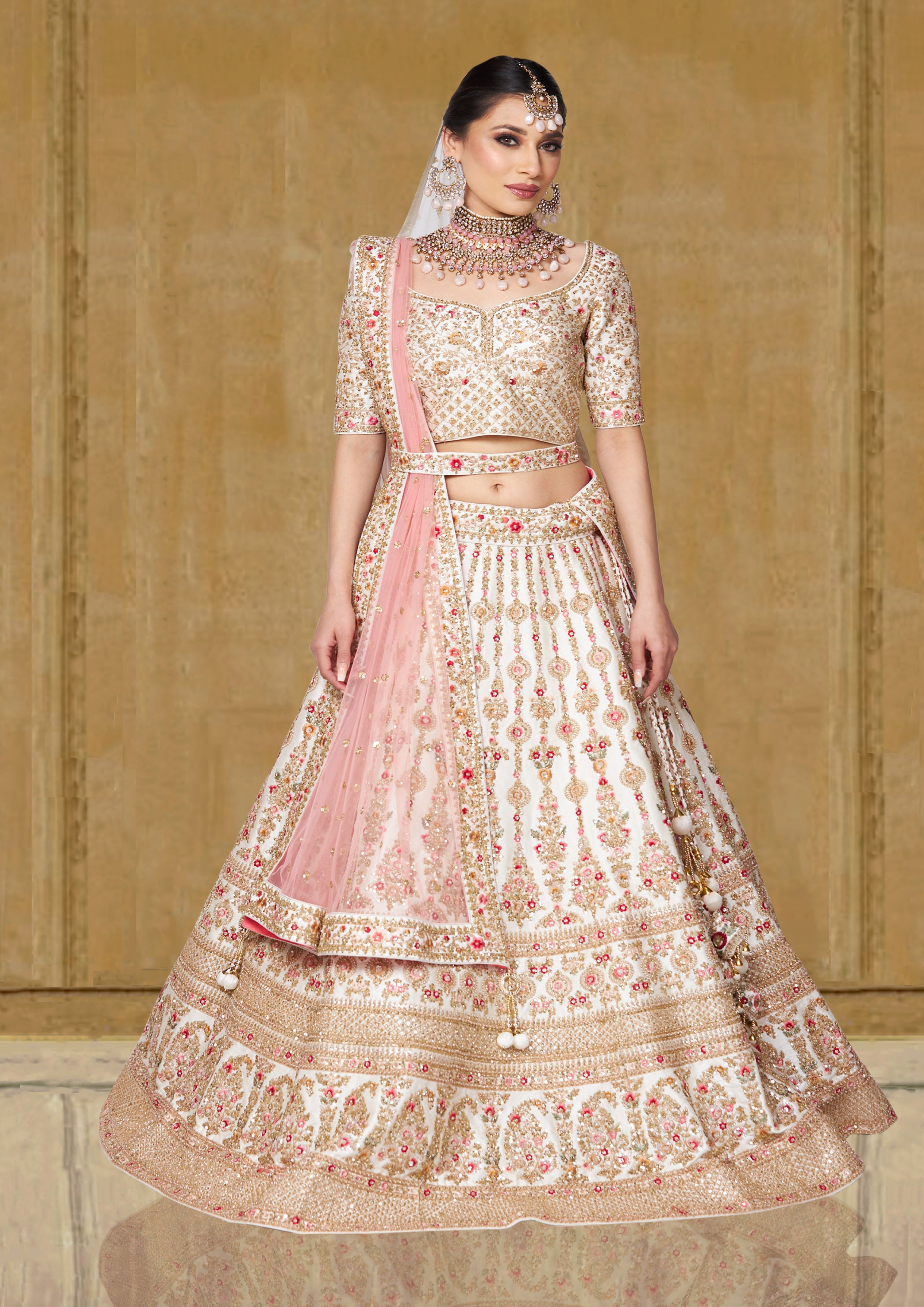 ivory wedding dress indian Embroidered Designer Ivory Lehenga Bridal Wedding Dress LARGE