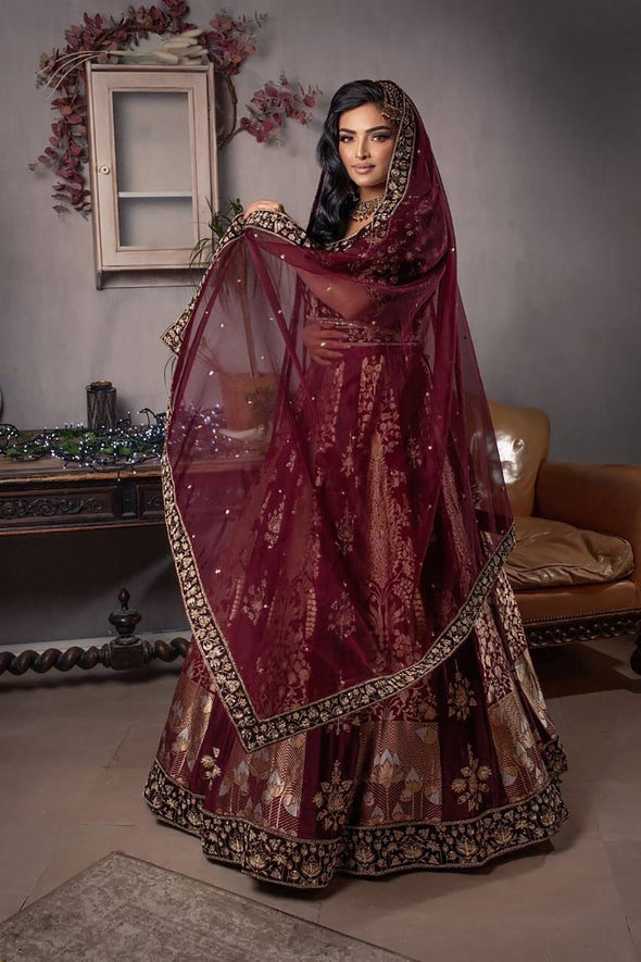 Mehroon colour bridal sales lehenga