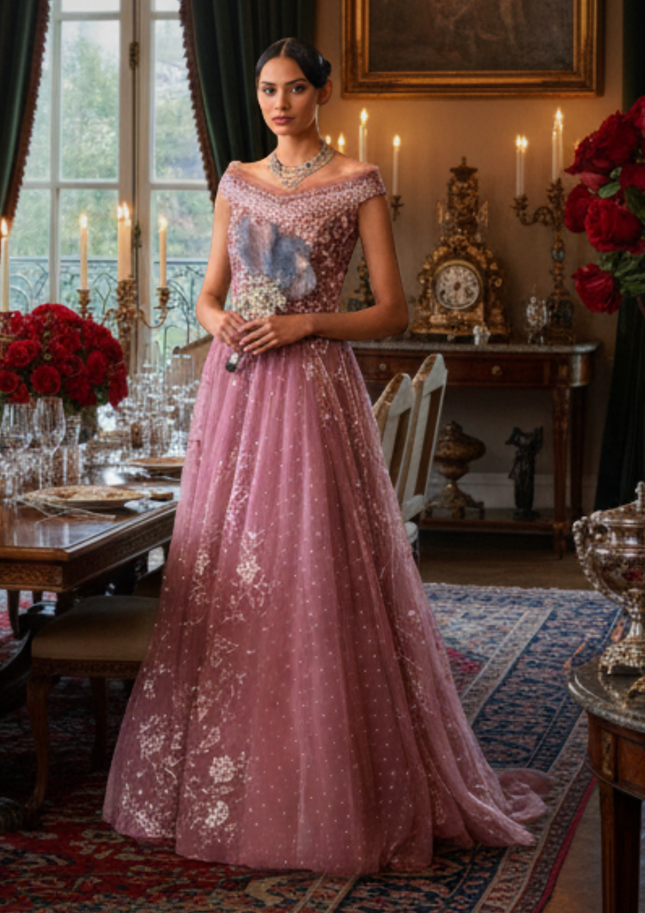 Garnet Pink Gown For Indian Wedding Reception Party [product_title