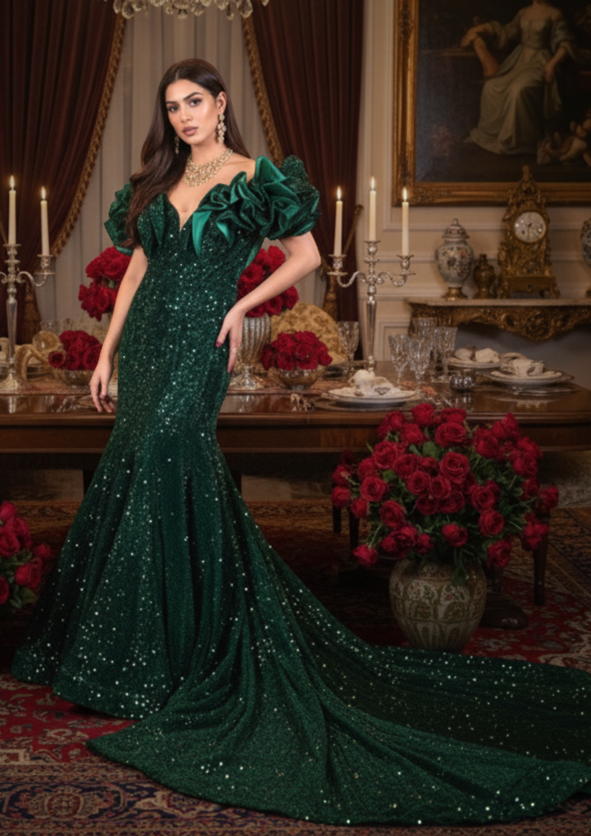 Shimmering Emerald Green Partywear Gown [product_title] | OORVI DESAI