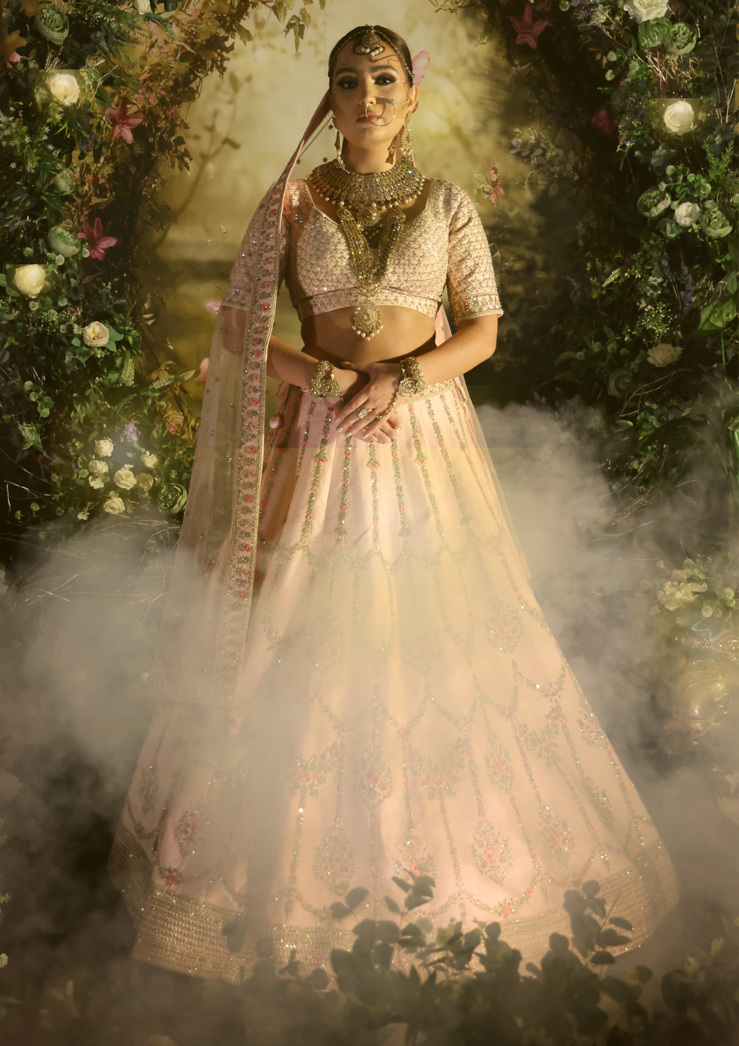 Traditional Bridal Pastel Pink Wedding Lehenga Set [product_title] | OORVI  DESAI
