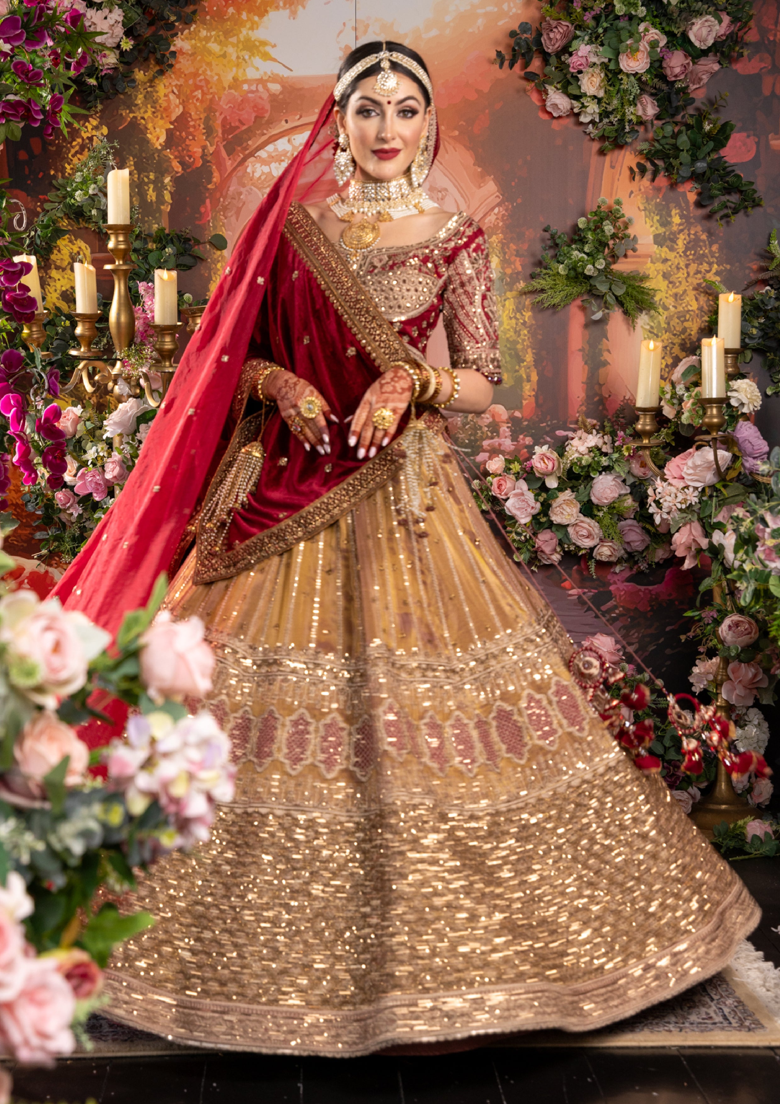 Bridal Maroon & Gold Wedding Lehenga Set [product_title] | OORVI DESAI