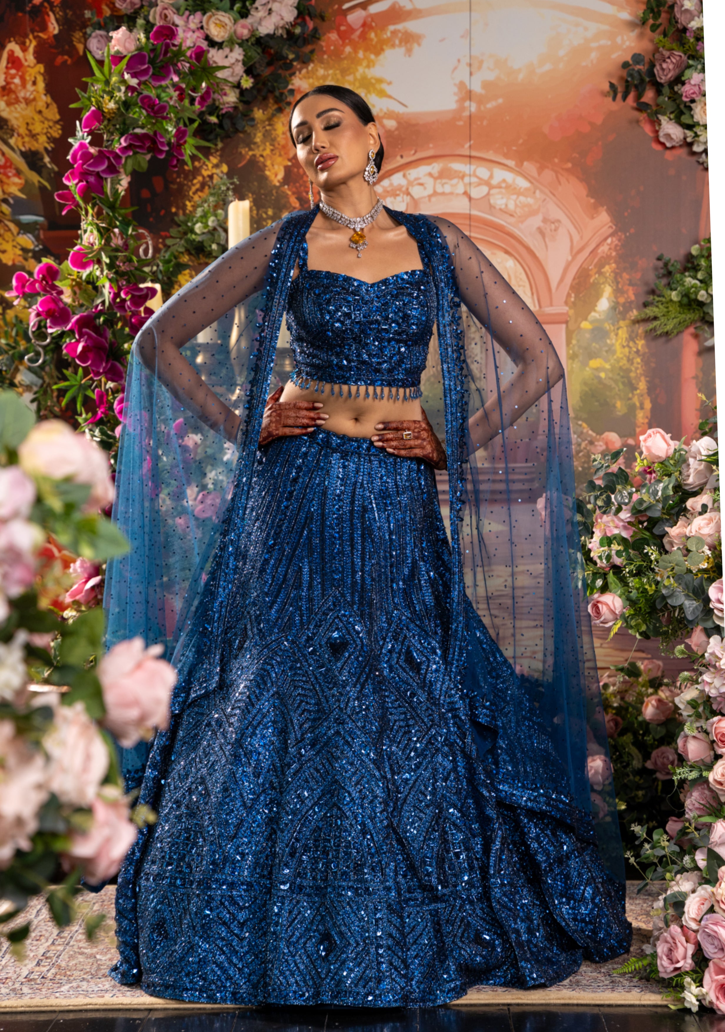 blue dress for baby girl Midnight Blue Bridal Lehenga Set [product_title] | OORVI DESAI