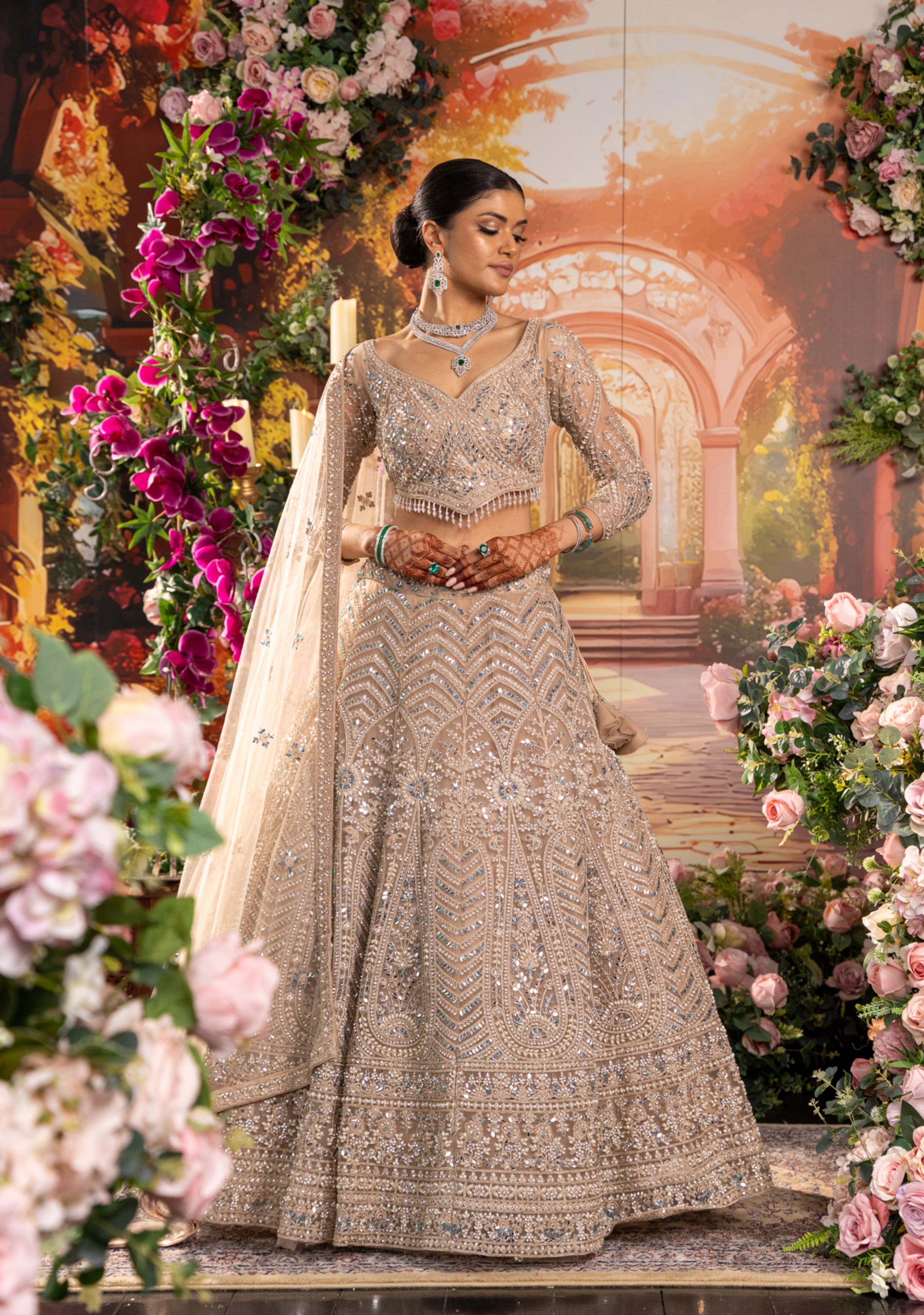 Bridal Champagne Gold & Silver Wedding Lehenga [product_title] | OORVI  DESAI