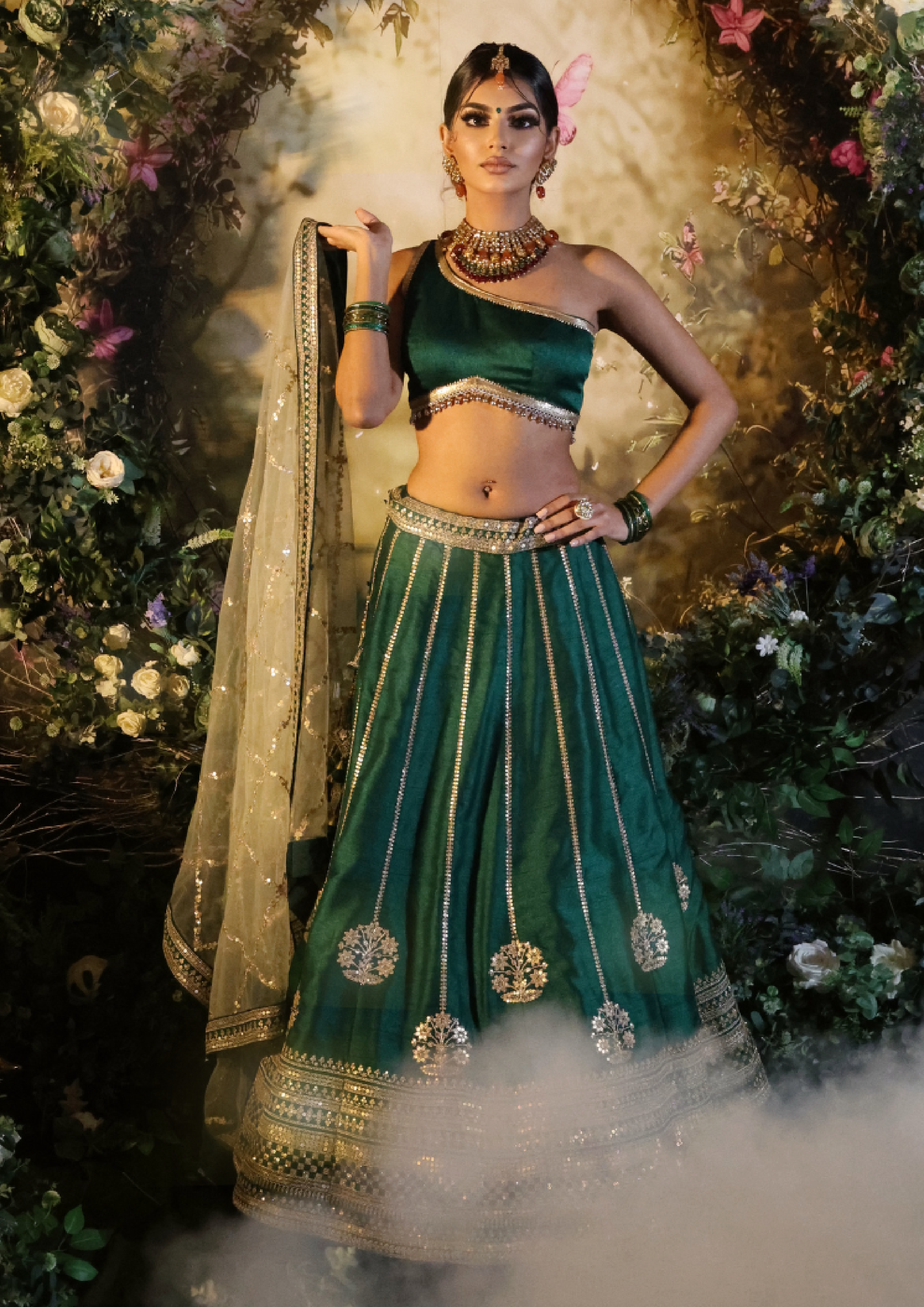 slim fit dress slacks Traditional Emerald Green Bridal Wedding Lehenga Set [product_title] |  OORVI DESAI