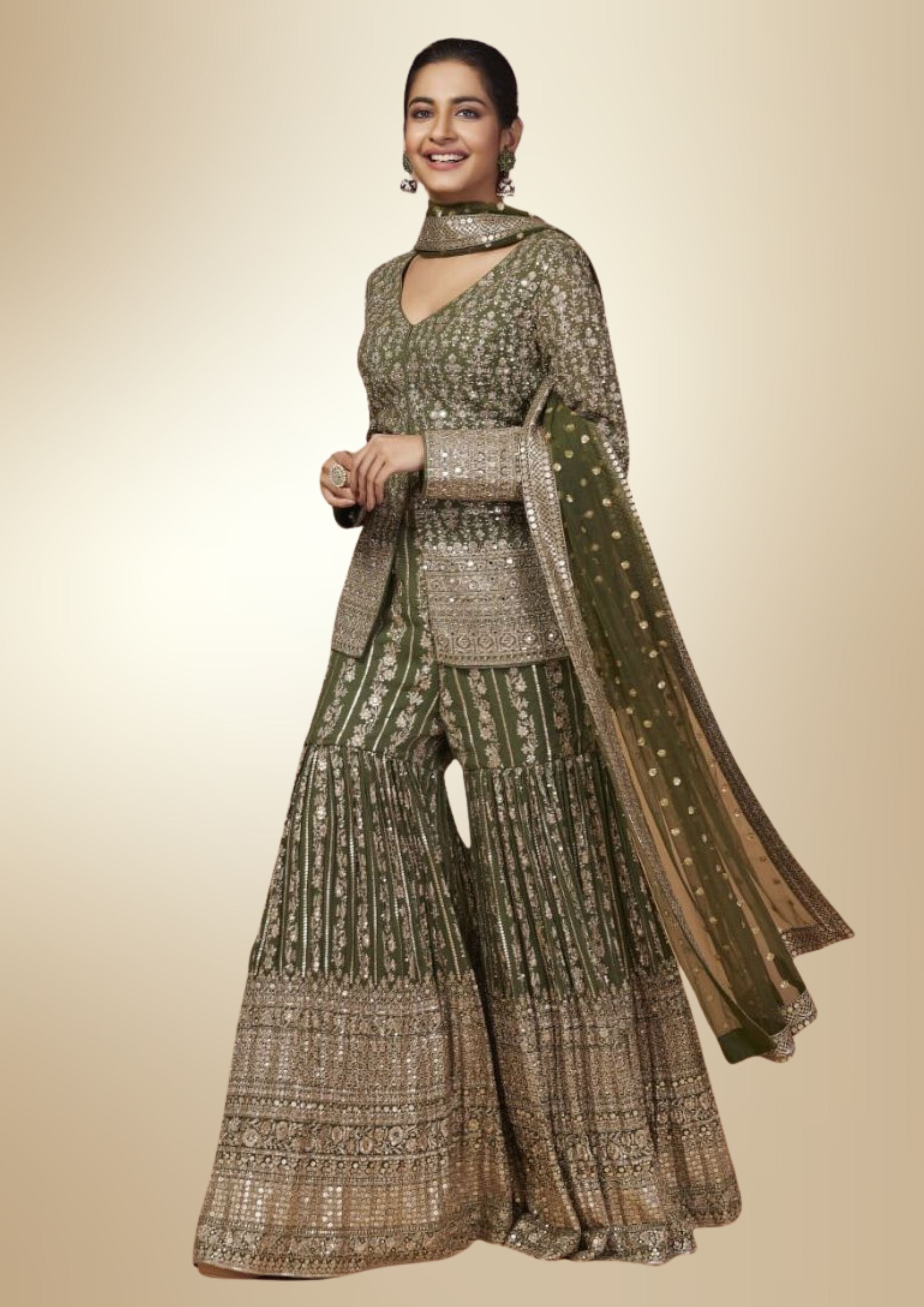 Ombre Olive Mehndi Green Pallazo Suit [product_title] | OORVI DESAI |  Designer Indian Wedding Dresses in London