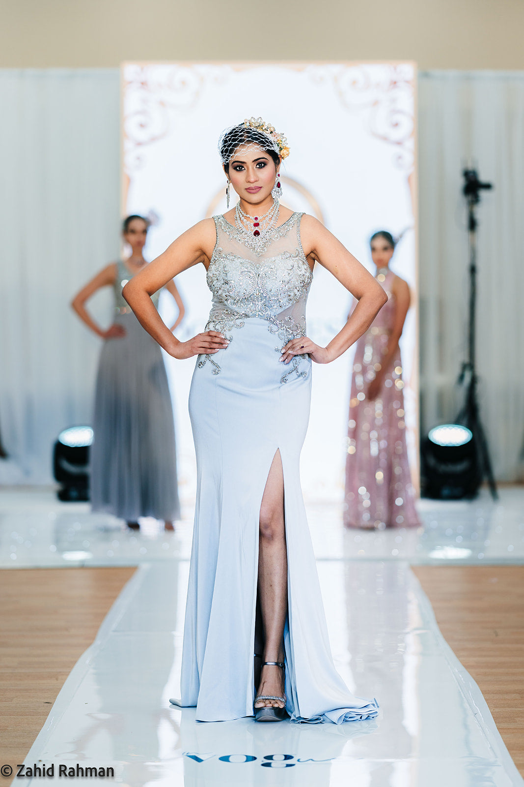 Pastel Grey & Silver Partywear/Cocktail Gown [product_title] | OORVI DESAI 