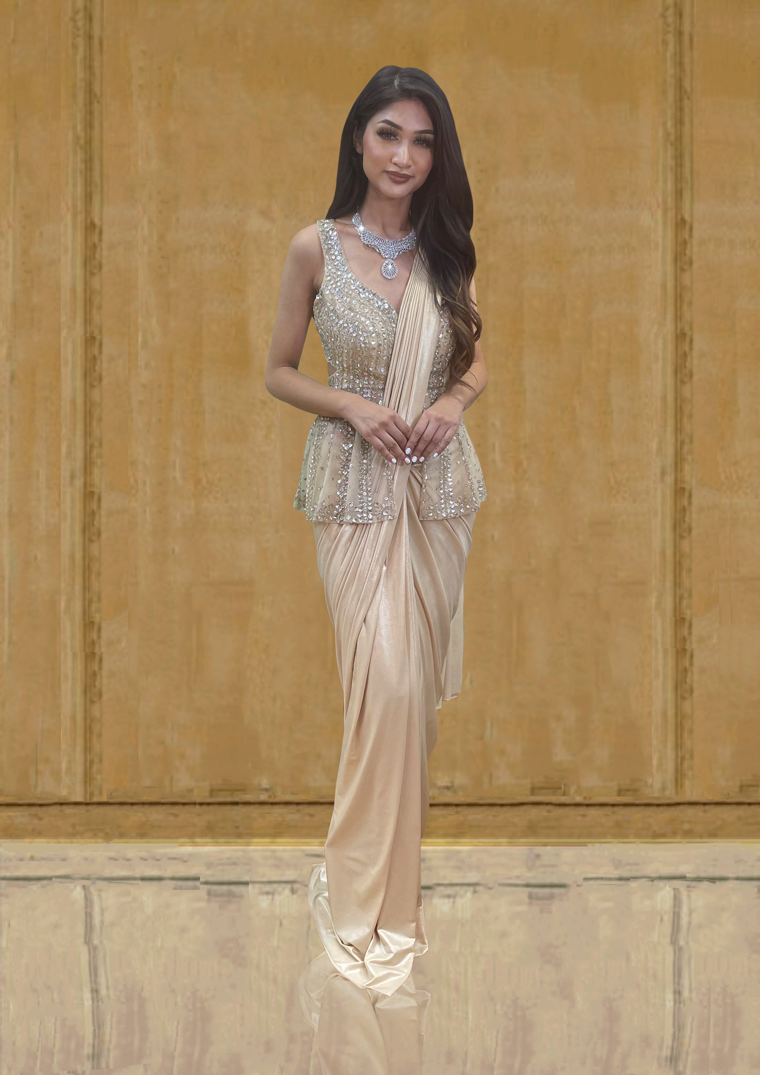 Indo Western Fusion Saree product title OORVI DESAI Designer Indian Wedding Dresses in London