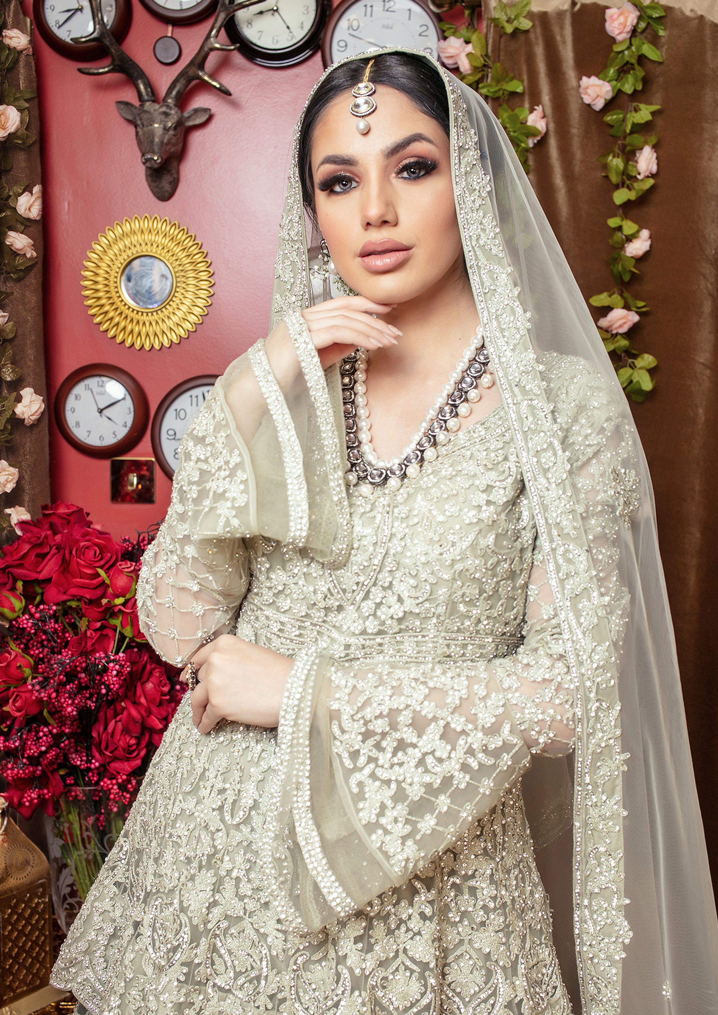 Traditional Pistachio Mint Long sleeved Peplum Top Bridal Net
