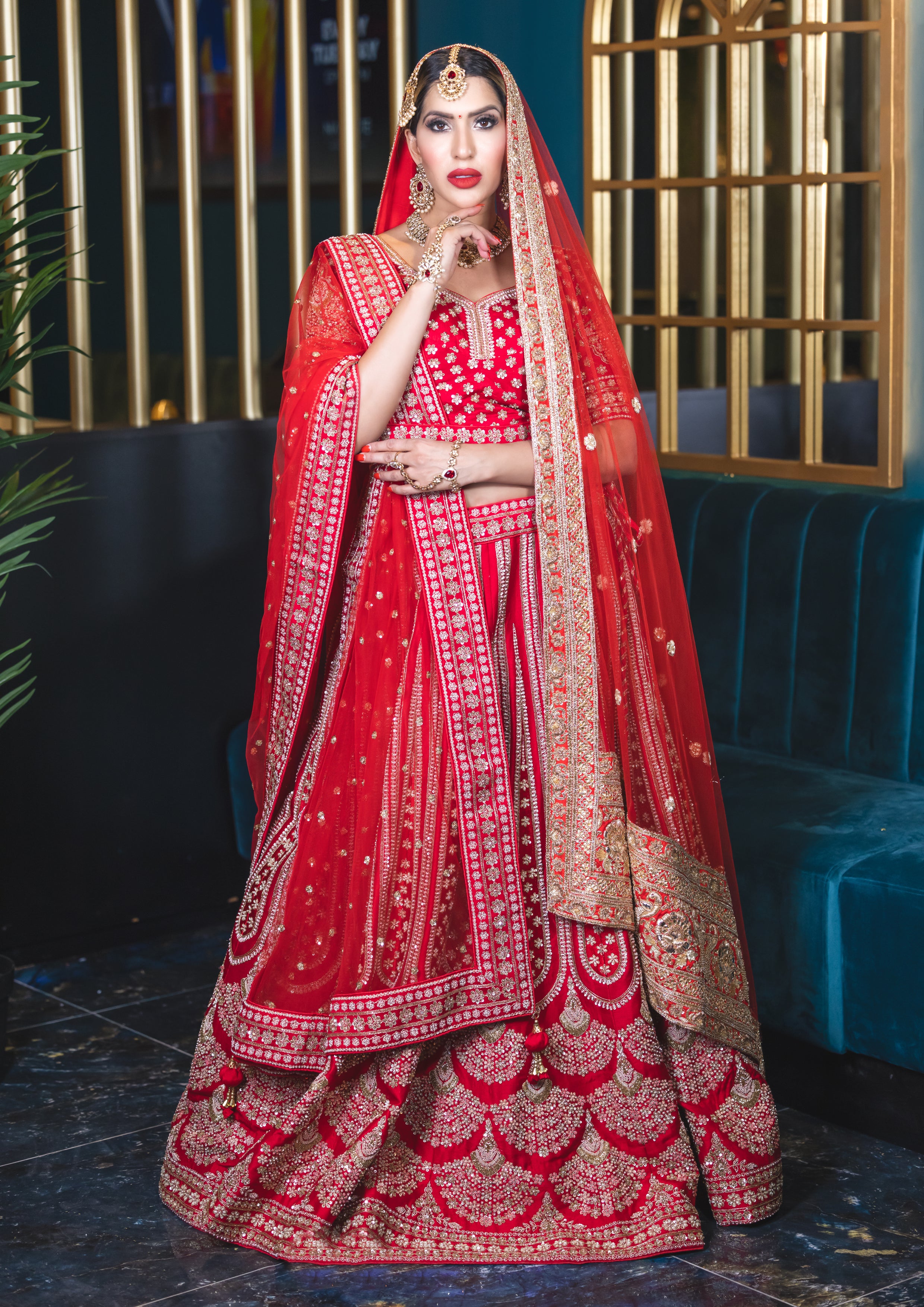 Bridal lehenga designs in red colour discount