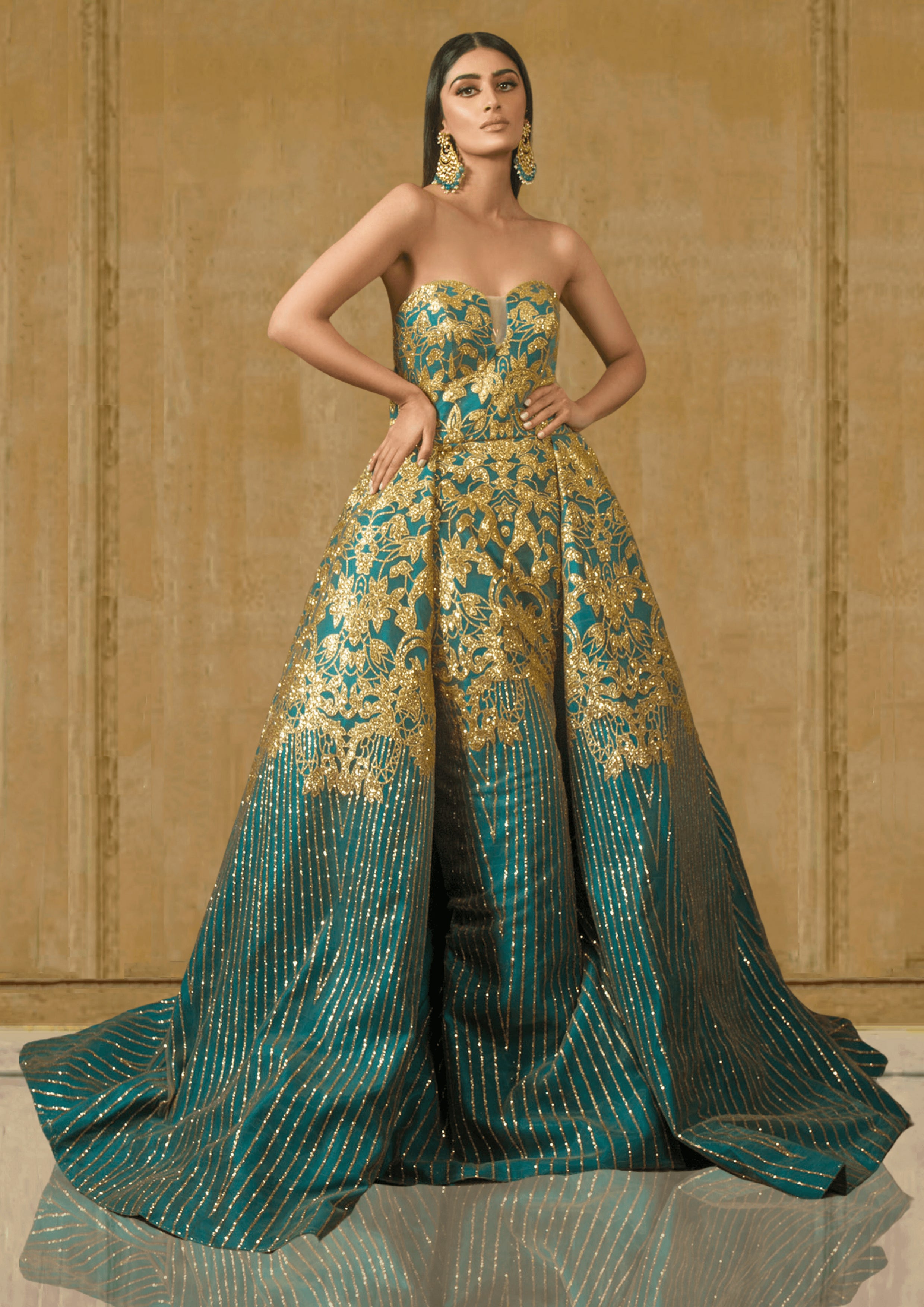 Teal and gold 2024 dress