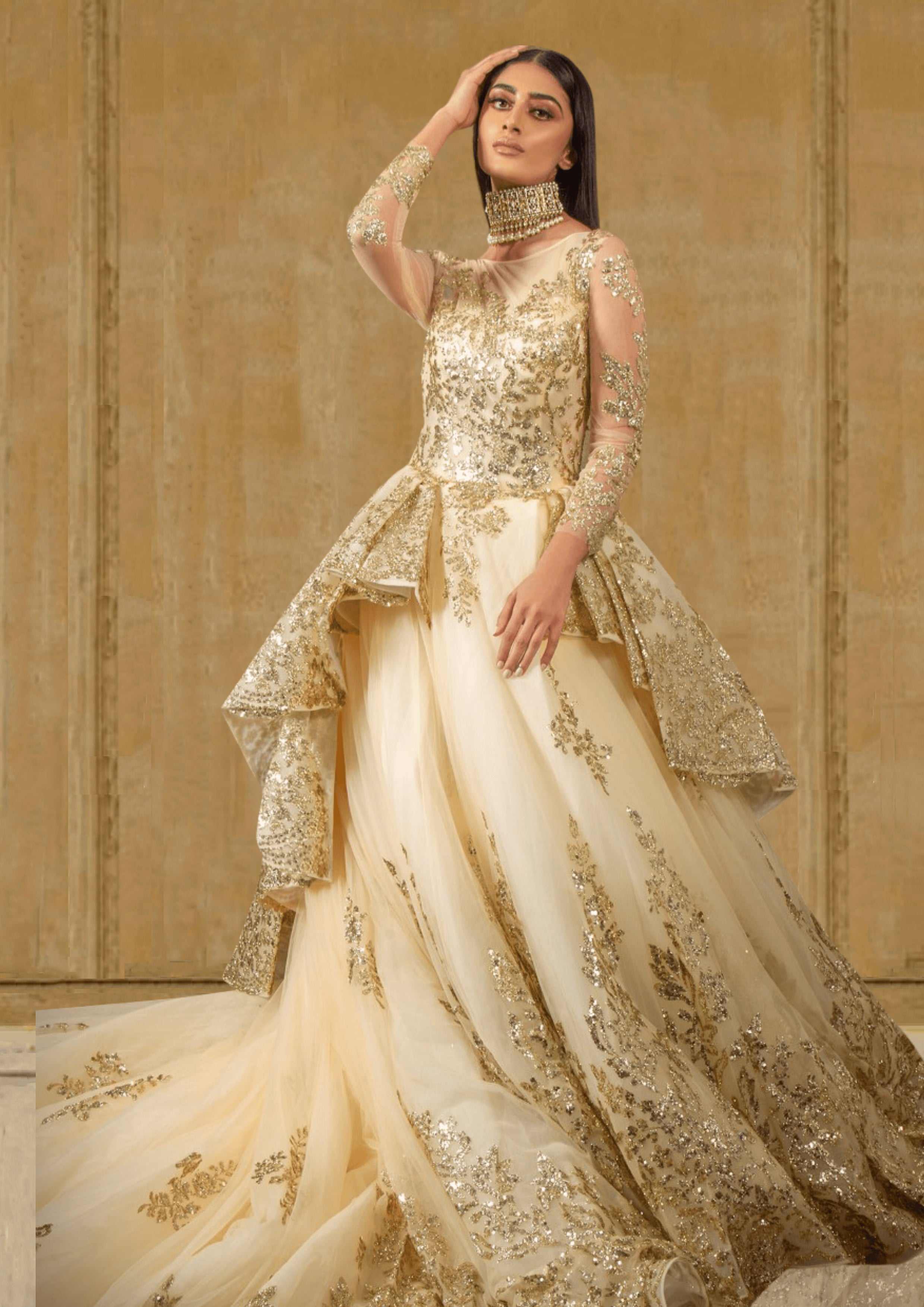 White and online yellow gown