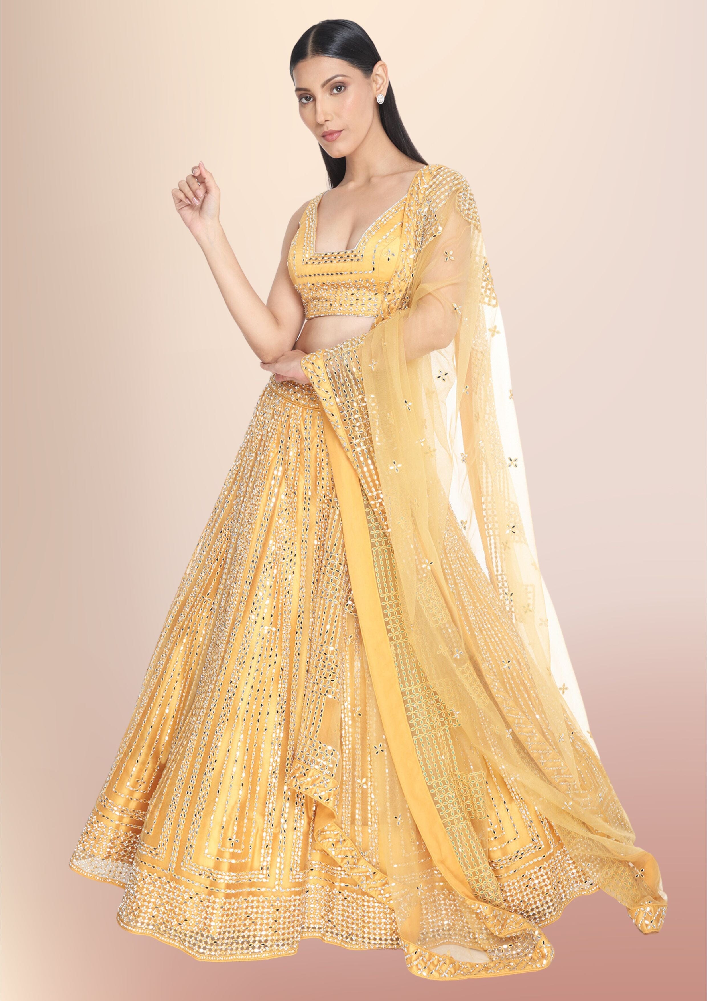 Pastel Lemon Yellow Monochrome Lehenga Set [product_title] | OORVI DESAI